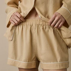 Almond Linen Pajama Shorts Set