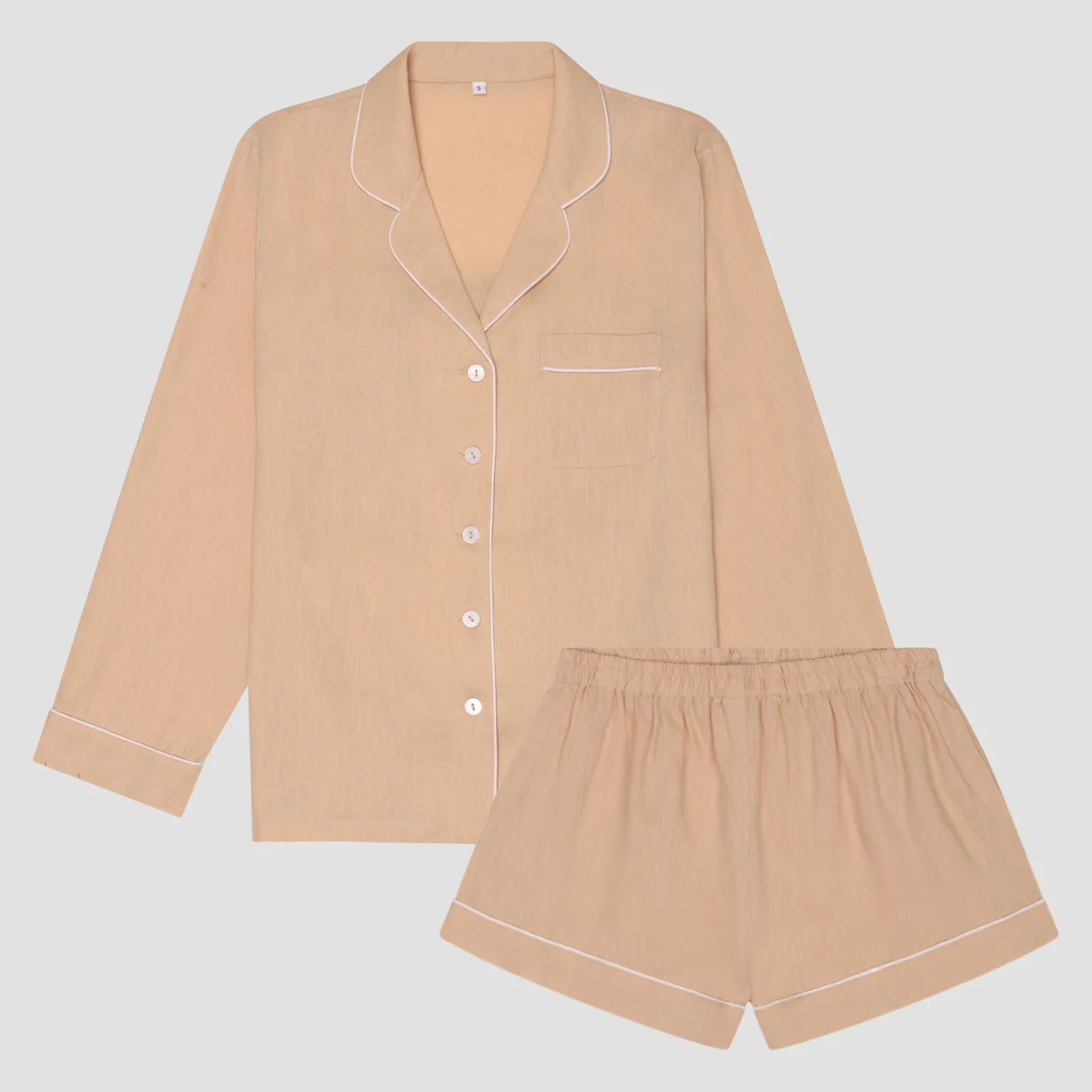 Almond Linen Pajama Shorts Set