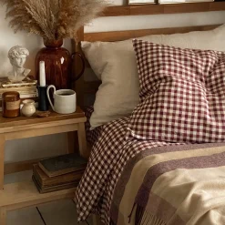Berry Gingham 100% Linen Duvet Cover