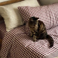 Berry Gingham 100% Linen Duvet Cover