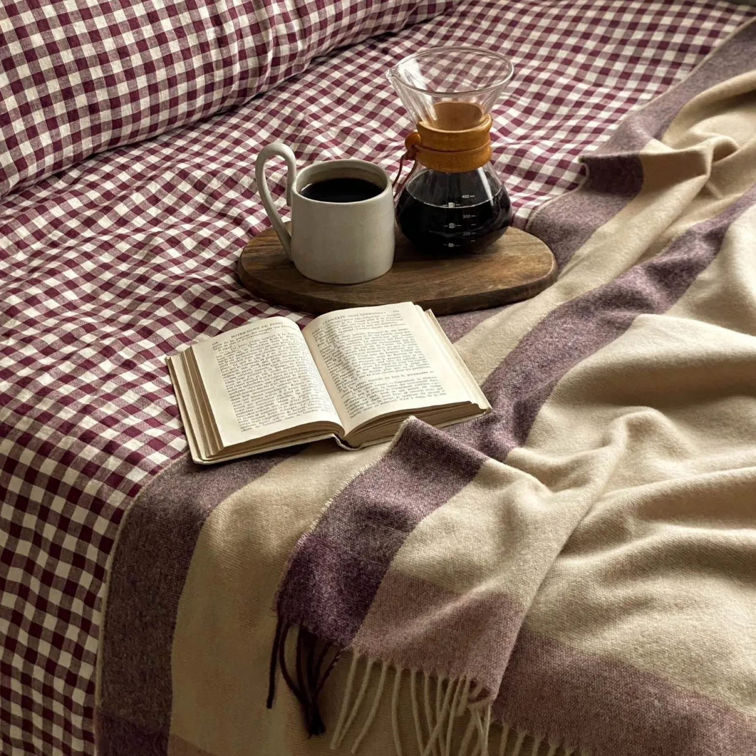 Berry Gingham 100% Linen Flat Sheet