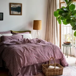 Berry Gingham Linen Blend Duvet Cover