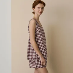 Berry Gingham Linen Cami Set