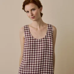 Berry Gingham Linen Night Dress
