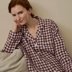 Berry Gingham Linen Night Shirt