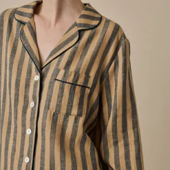 Blue & Porcini Striped Linen Pajama Shirt