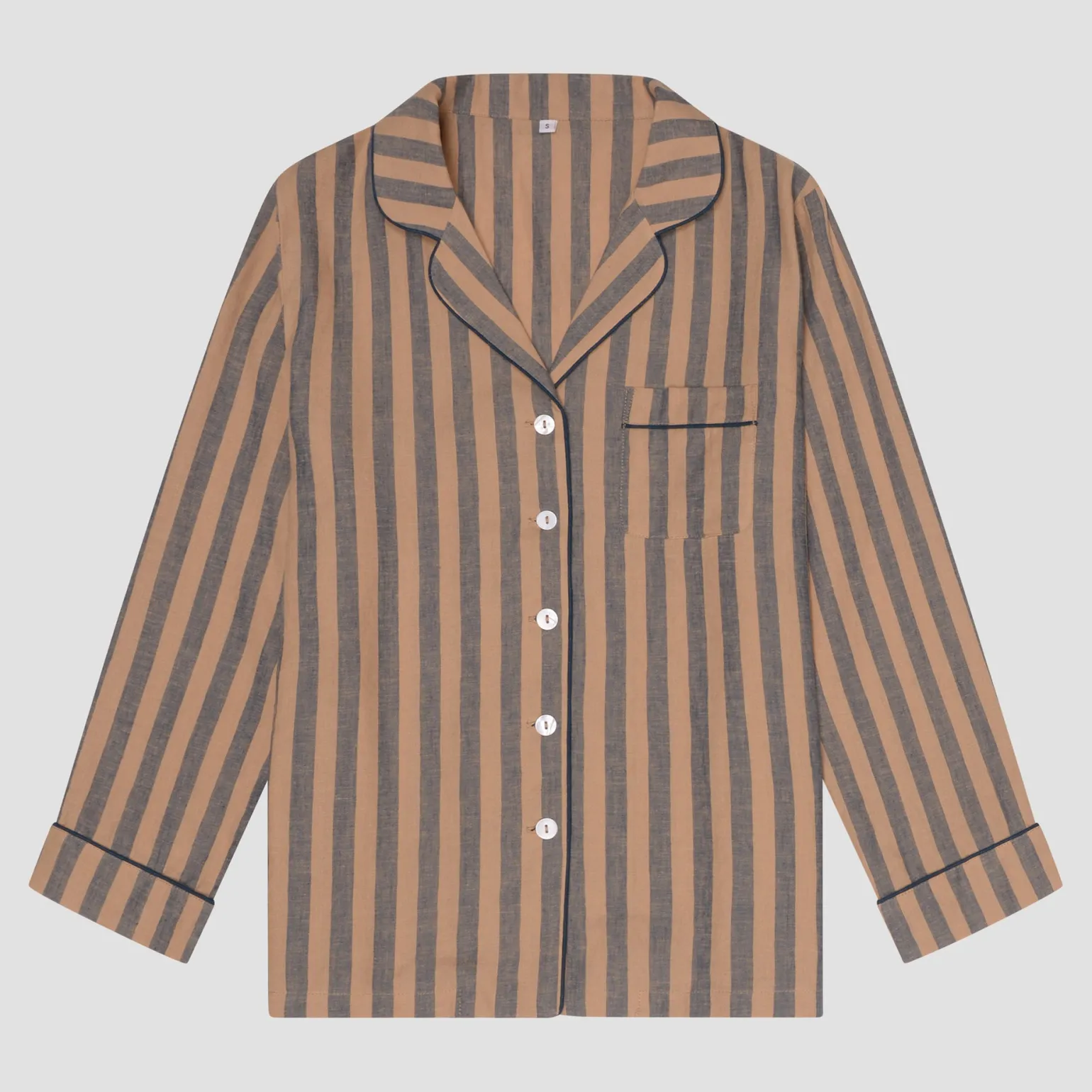 Blue & Porcini Striped Linen Pajama Shirt