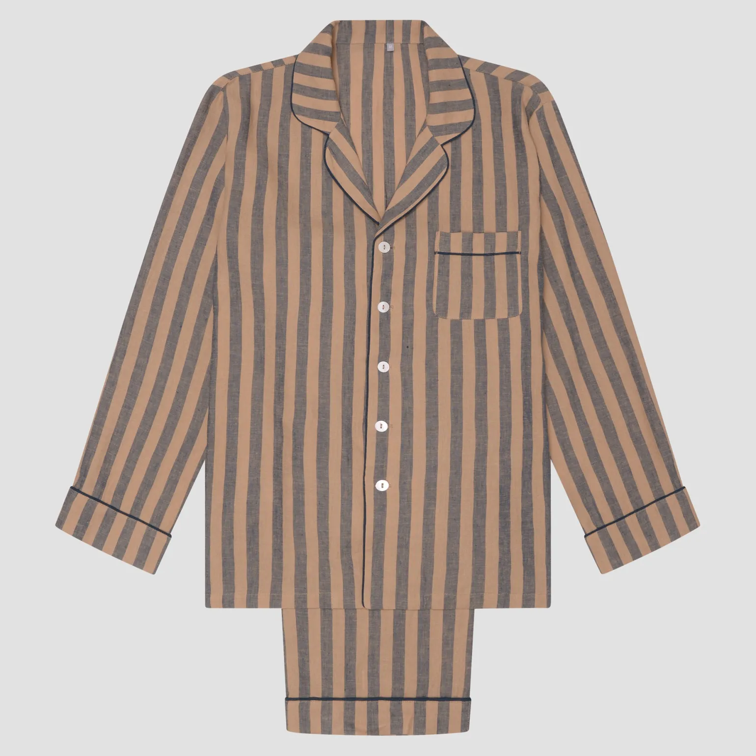 Blue & Porcini Striped Linen Pajama Set
