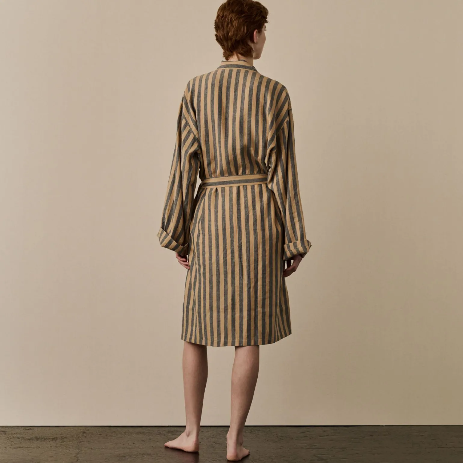 Blue & Porcini Striped Linen Robe