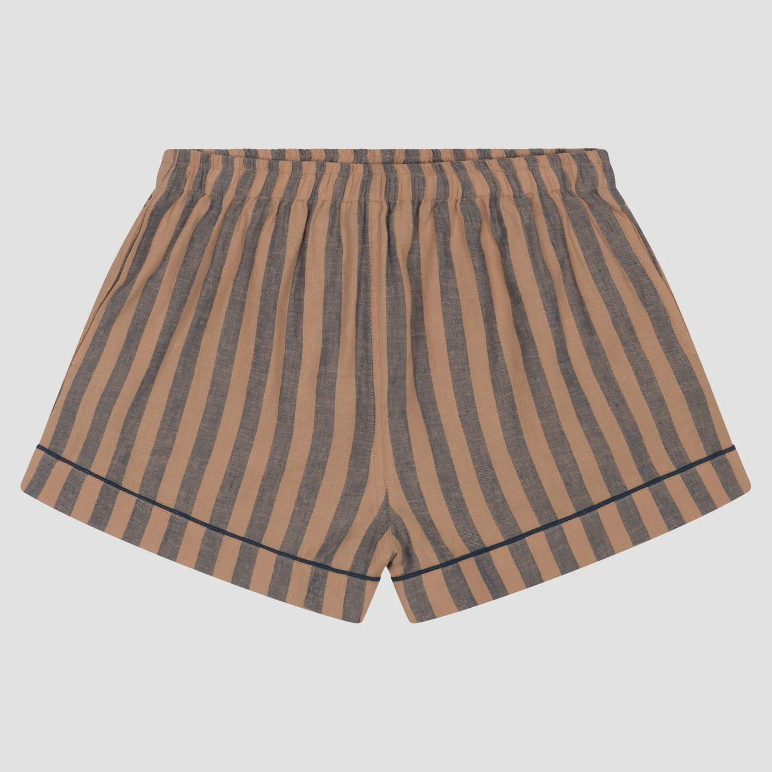 Blue & Porcini Striped Linen Pajama Shorts