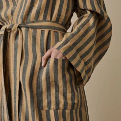 Blue & Porcini Striped Linen Robe