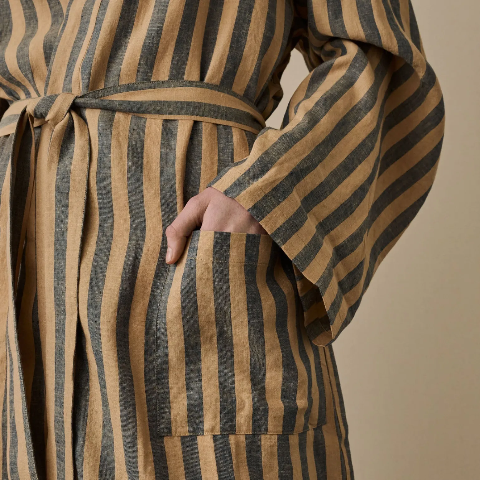 Blue & Porcini Striped Linen Robe