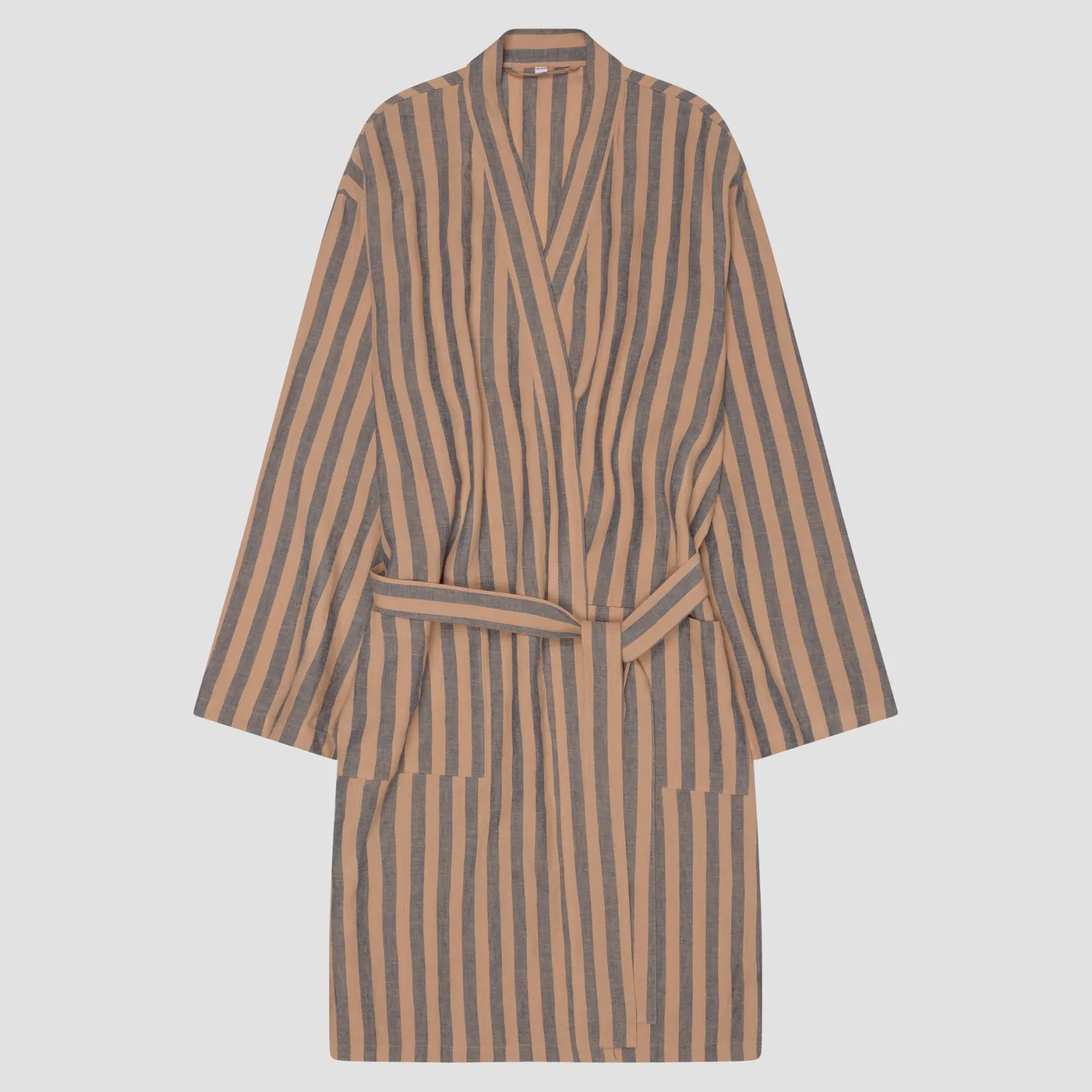 Blue & Porcini Striped Linen Robe