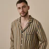 Blue Porcini Striped Linen Tencel Men's Pajama Shirt