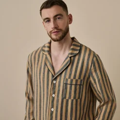 Blue Porcini Striped Linen Tencel Men's Pajama Shirt