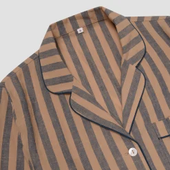 Blue Porcini Striped Linen Tencel Men's Pajama Shirt