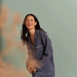 Blueberry Linen Pajama Shirt (Top Only)