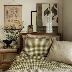 Botanical Green Gingham 100% Linen Pillowcases (Pair)