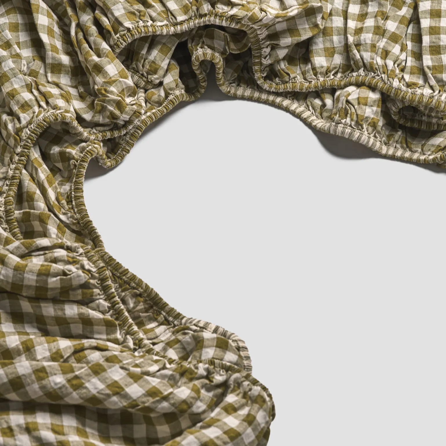 Botanical Green Gingham 100% Linen Fitted Sheet