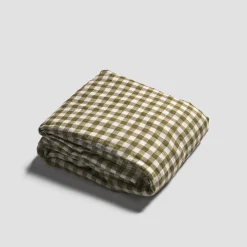 Botanical Green Gingham 100% Linen Fitted Sheet