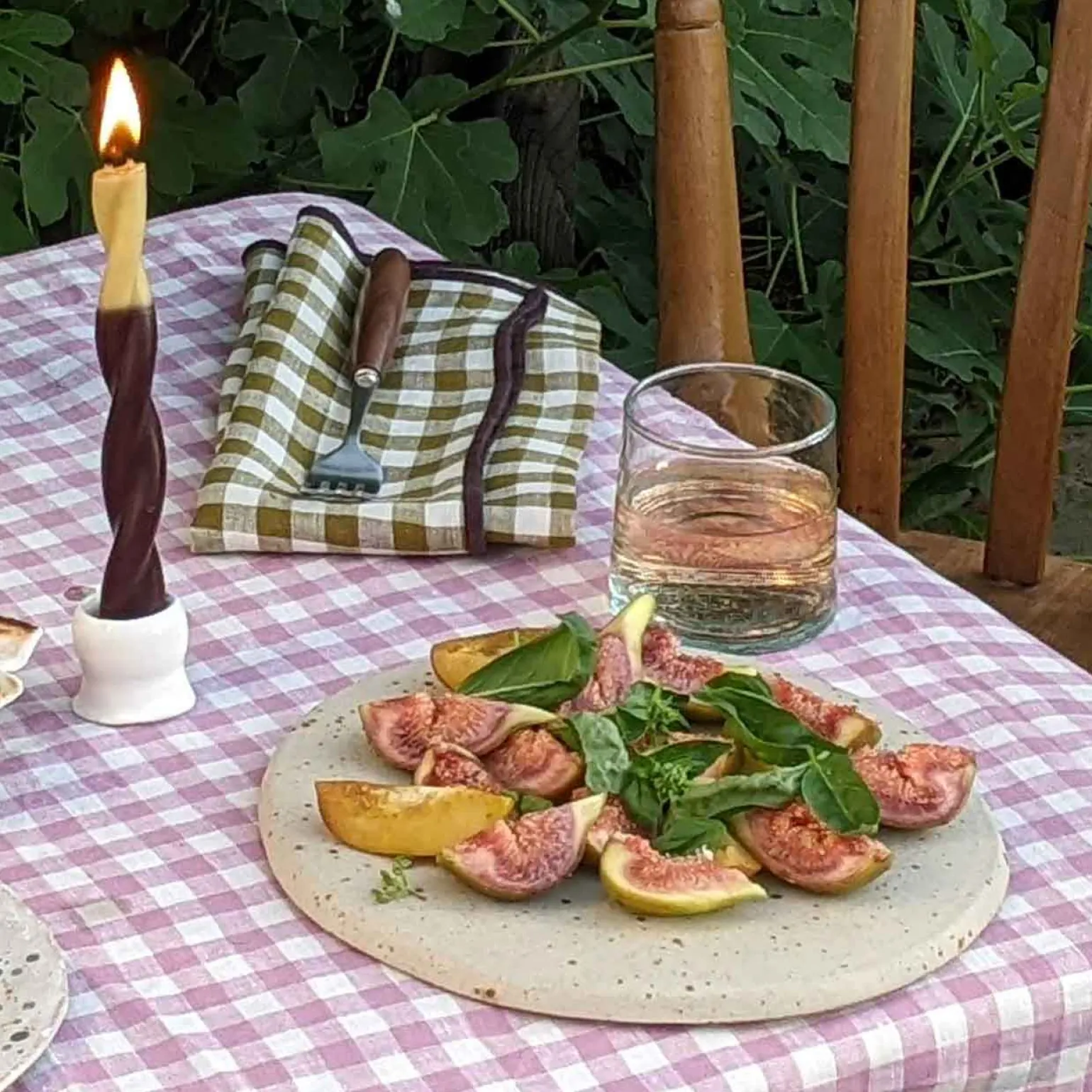 Botanical Green Gingham 100% Linen Napkins Set of 4