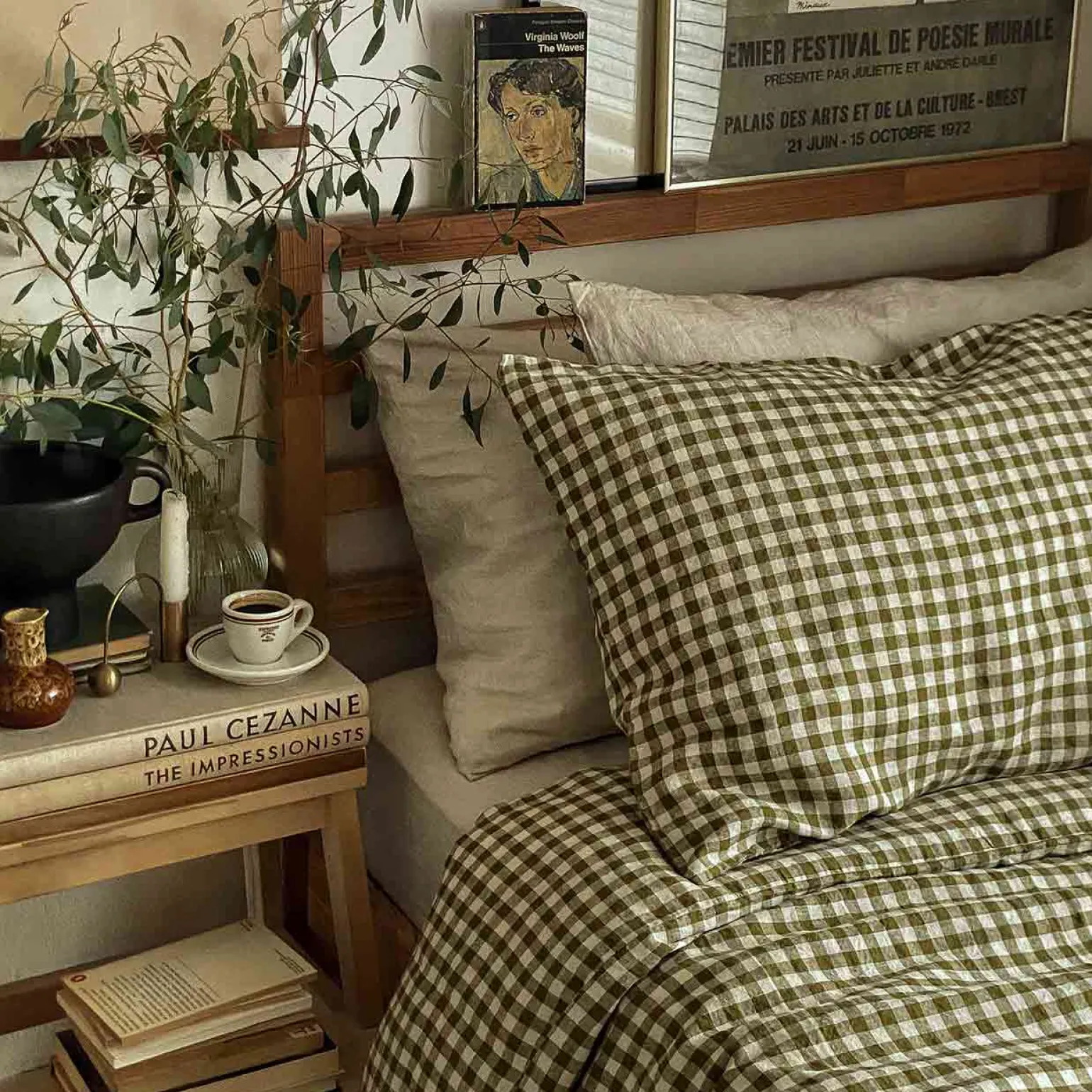 Botanical Green Gingham 100% Linen Duvet Cover