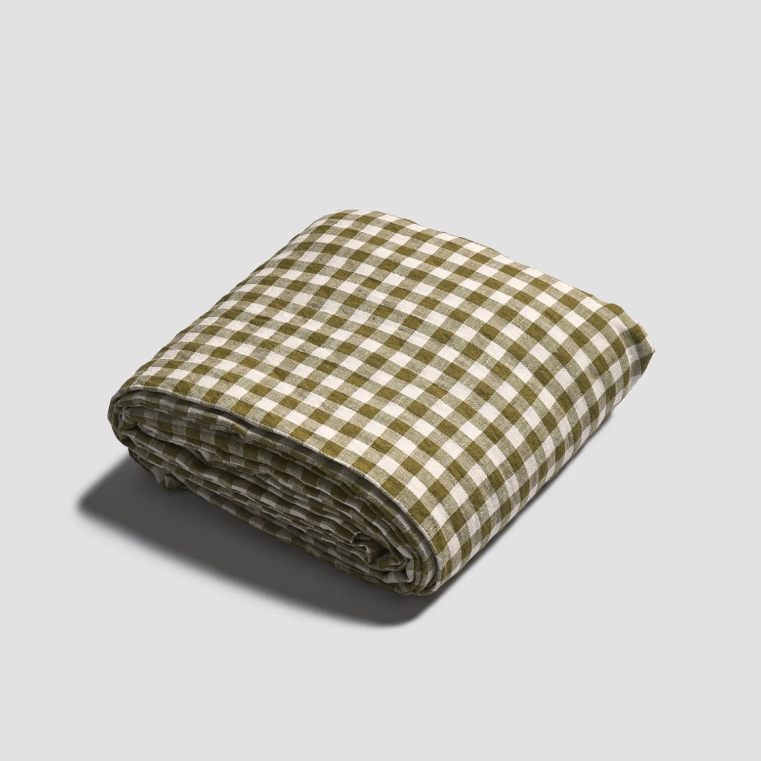 Botanical Green Gingham 100% Linen Flat Sheet