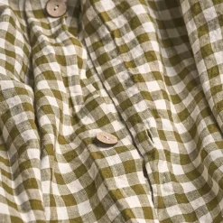 Botanical Green Gingham 100% Linen Duvet Cover
