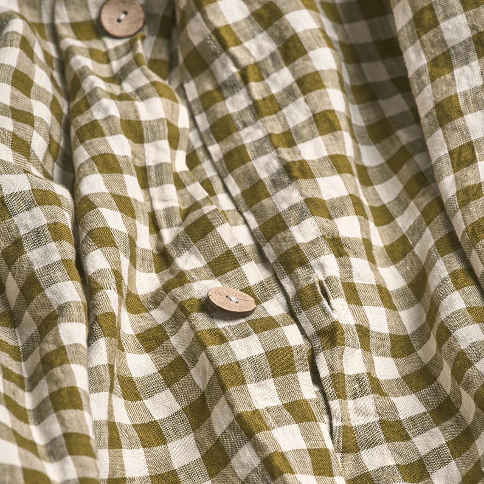 Botanical Green Gingham 100% Linen Duvet Cover