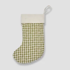 Botanical Green Gingham Christmas Stocking