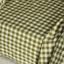 Botanical Green Gingham Linen Blend Fitted Sheet