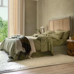 Botanical Green Gingham Linen Blend Duvet Cover
