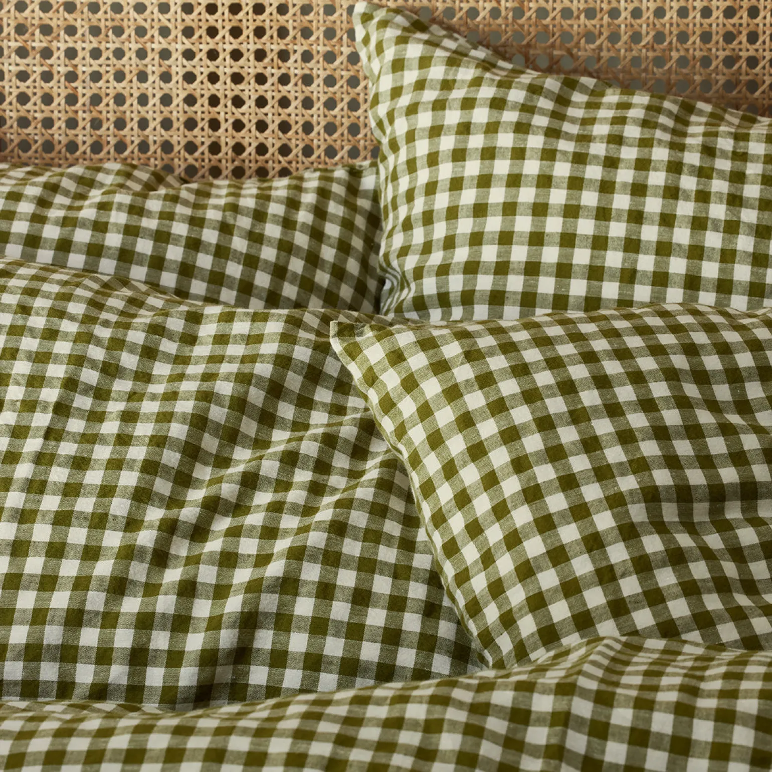 Botanical Green Gingham Linen Blend Pillowcase (Pair)