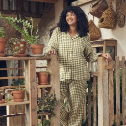 Botanical Green Gingham Linen Pajama Set