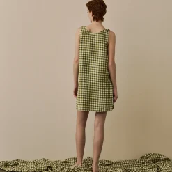 Botanical Green Gingham Linen Night Dress
