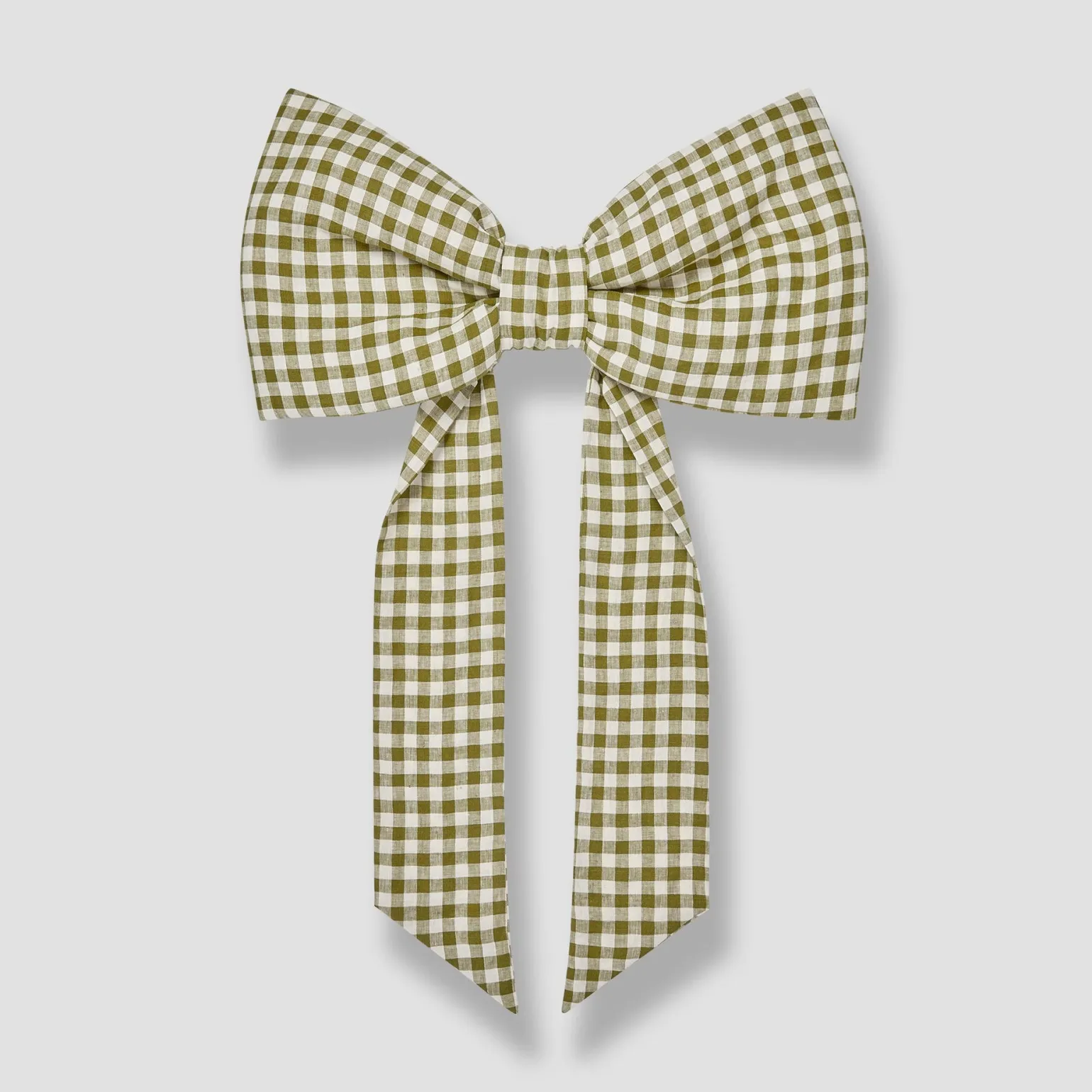 Botanical Green Gingham Linen Bow