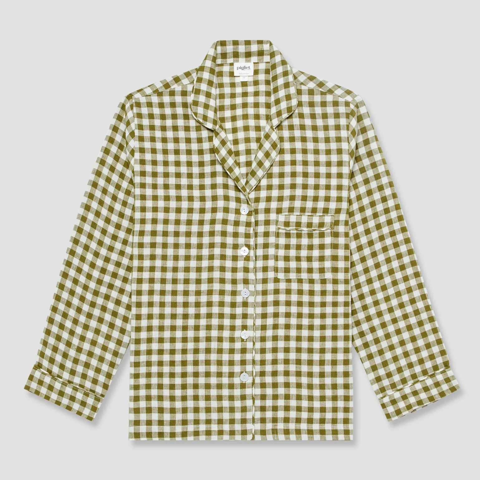 Botanical Green Gingham Linen Pajama Shirt (Top Only)