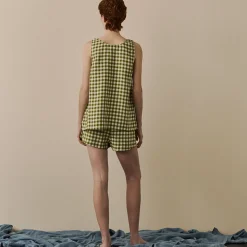 Botanical Green Gingham Linen Cami Set