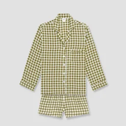 Botanical Green Gingham Linen Pajama Shorts Set