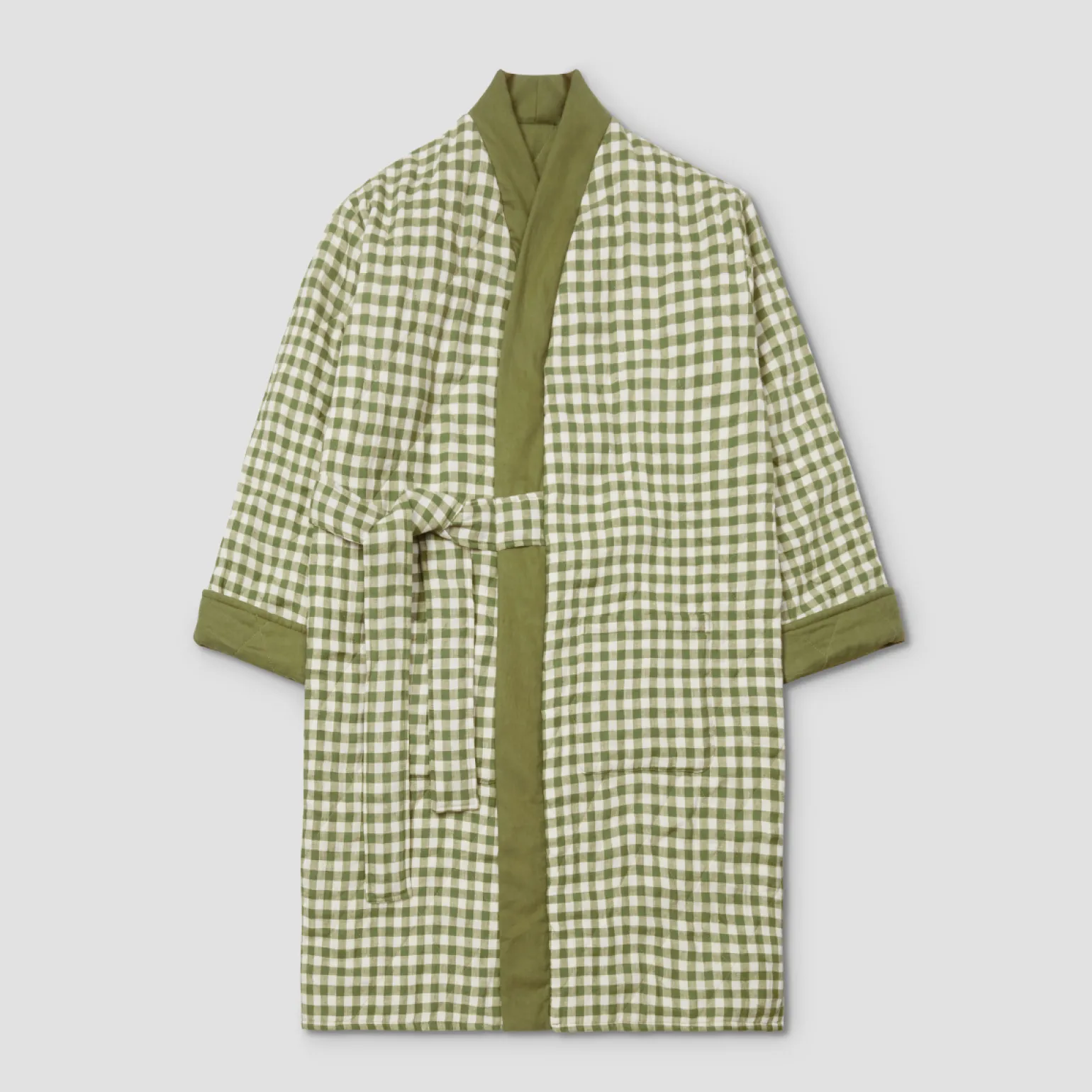 Botanical Green Gingham Linen Housecoat