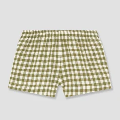 Botanical Green Gingham Linen Pajama Shorts Set