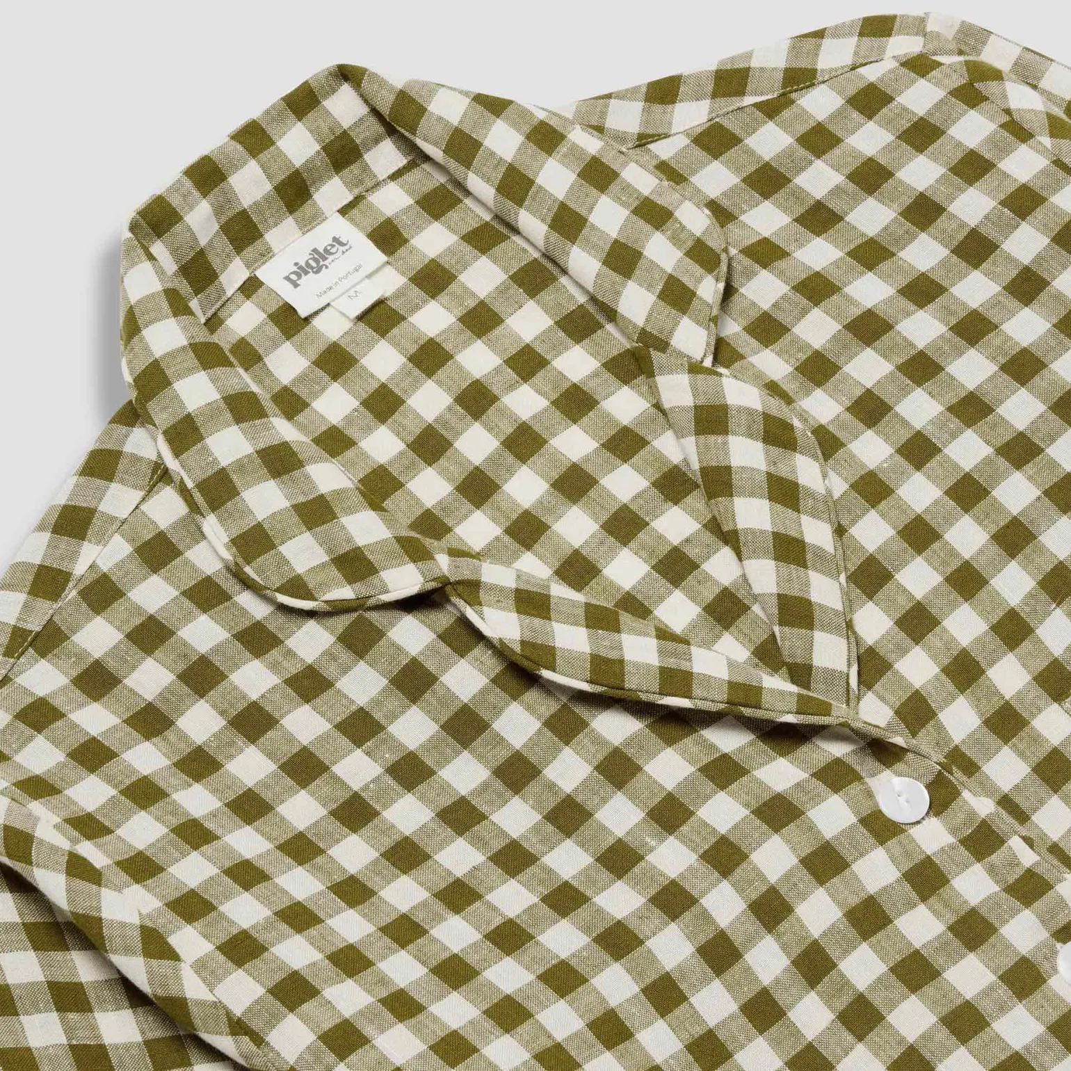 Botanical Green Gingham Linen Pajama Shirt (Top Only)