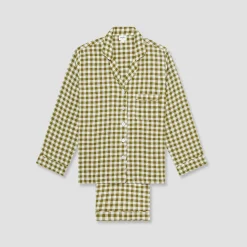 Botanical Green Gingham Linen Pajama Set