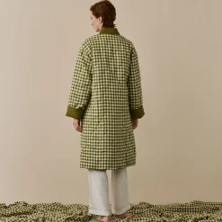 Botanical Green Gingham Linen Housecoat