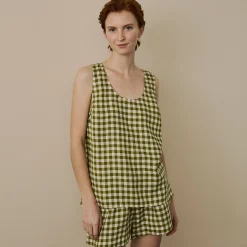 Botanical Green Gingham Linen Cami Set