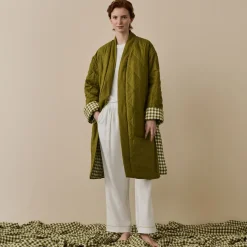 Botanical Green Gingham Linen Housecoat