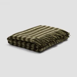 Botanical Green Gingham Wool Blanket