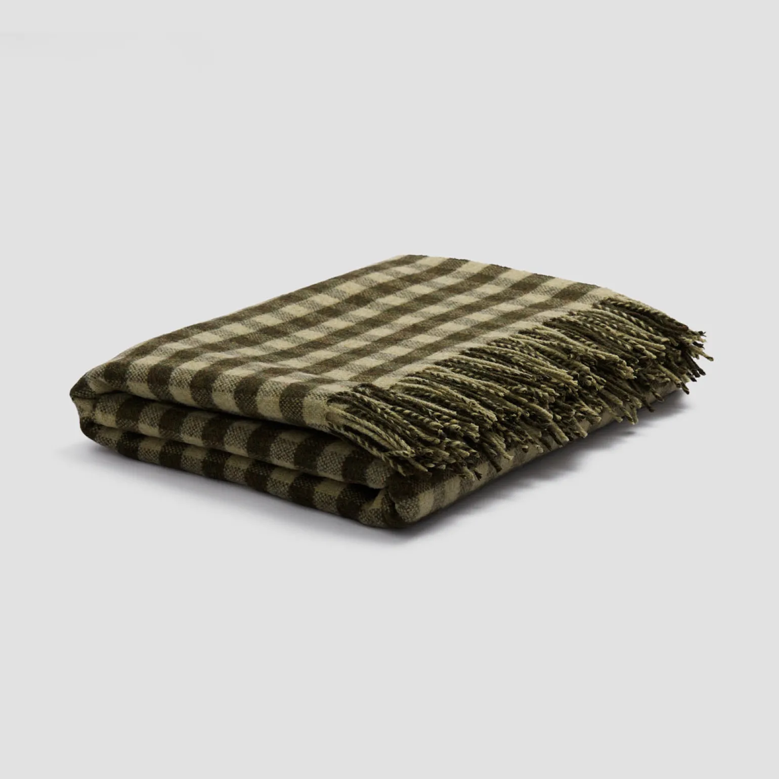 Botanical Green Gingham Wool Blanket