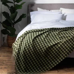 Botanical Green Gingham Wool Blanket