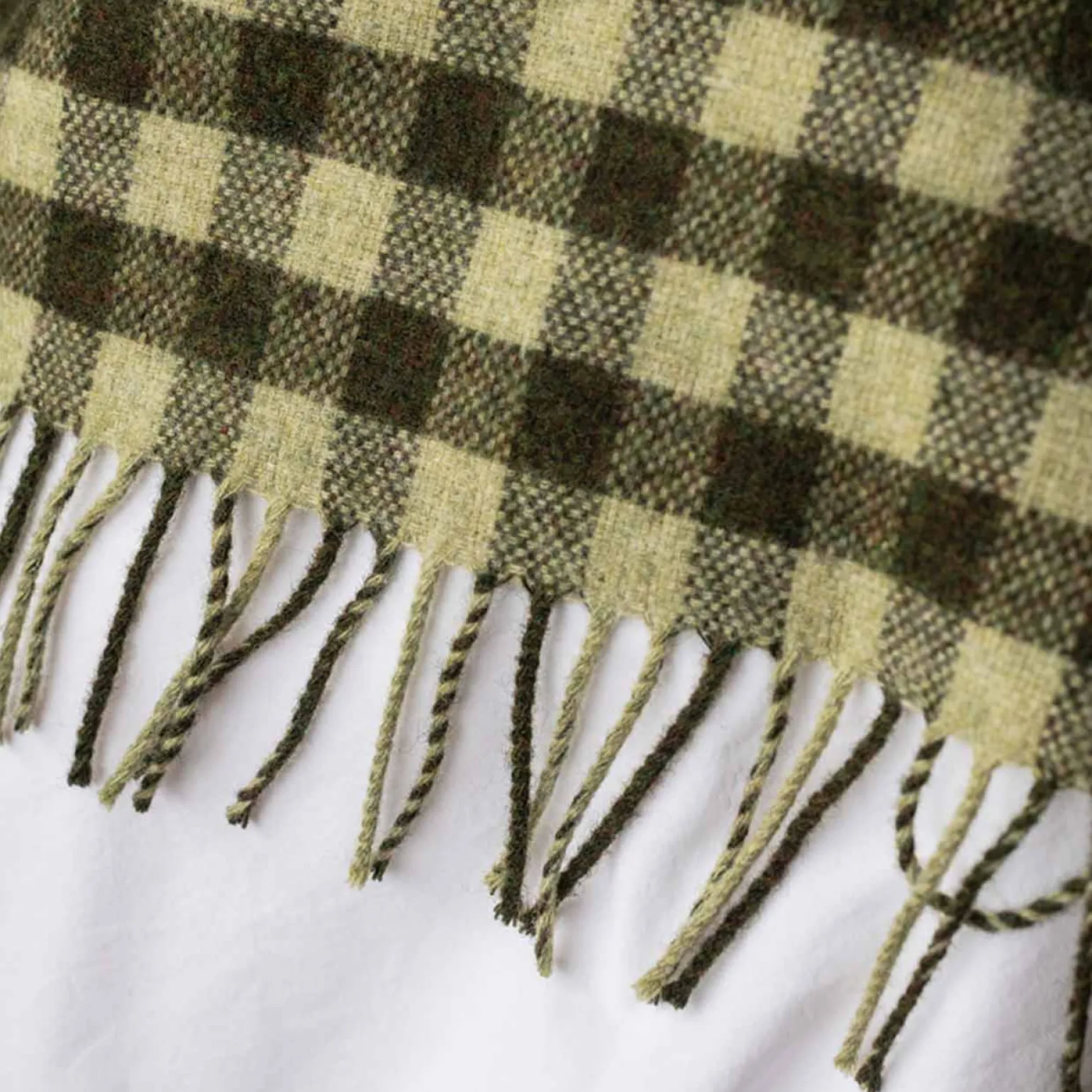 Botanical Green Gingham Wool Blanket